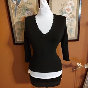 🐈‍⬛🖤🐈‍⬛ Stellar Y2K Midnight Black Low Cut Micro-Ribbed Top - S